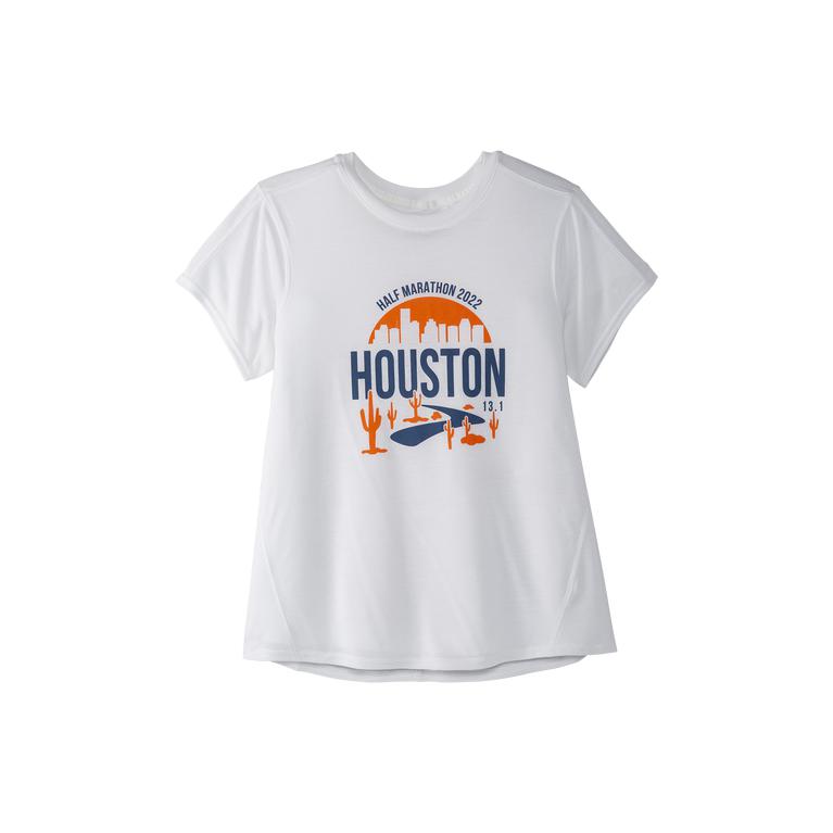 Brooks Houston22 Distance Graphic SS Women's Short Sleeve Running Shirt - White/13.1 Desert (52408-N